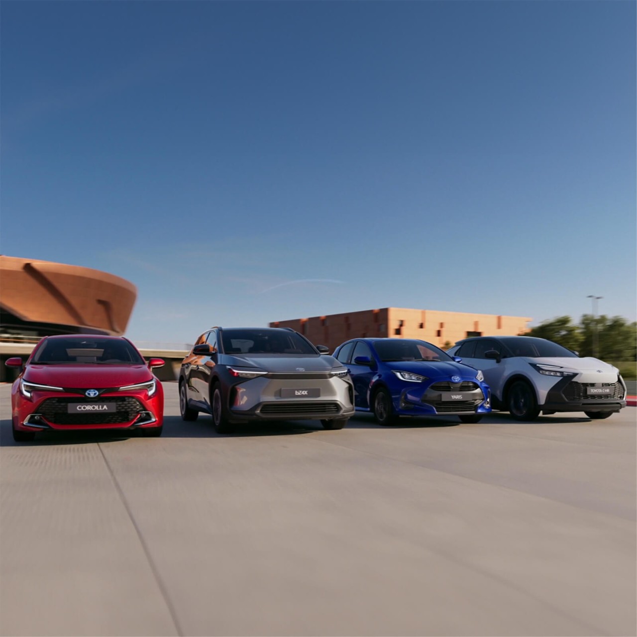 Corolla, bz4x, Aygo X, Toyota C-HR Nebeneinander
